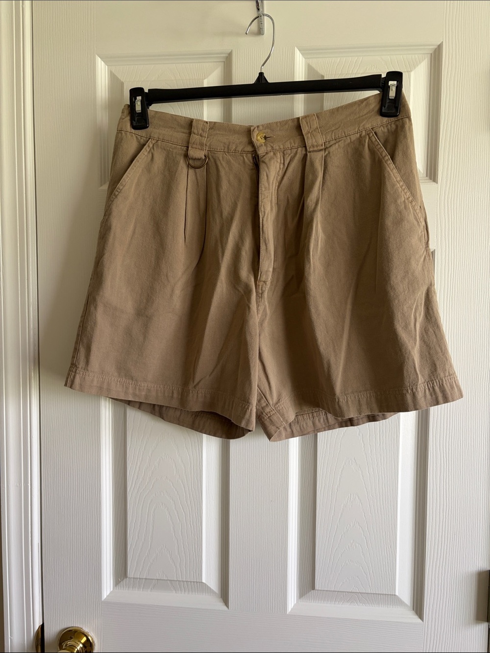Pleated High-Rise Shorts in Tan